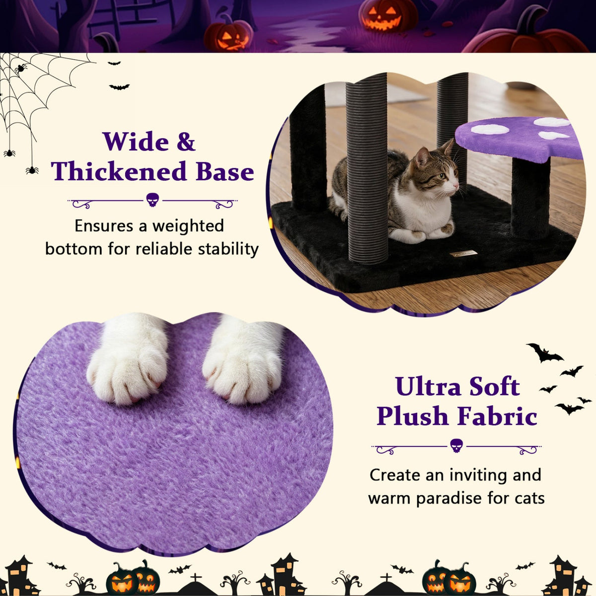 57" Gothic Cat Tower with Padded Perch and Spider Toy