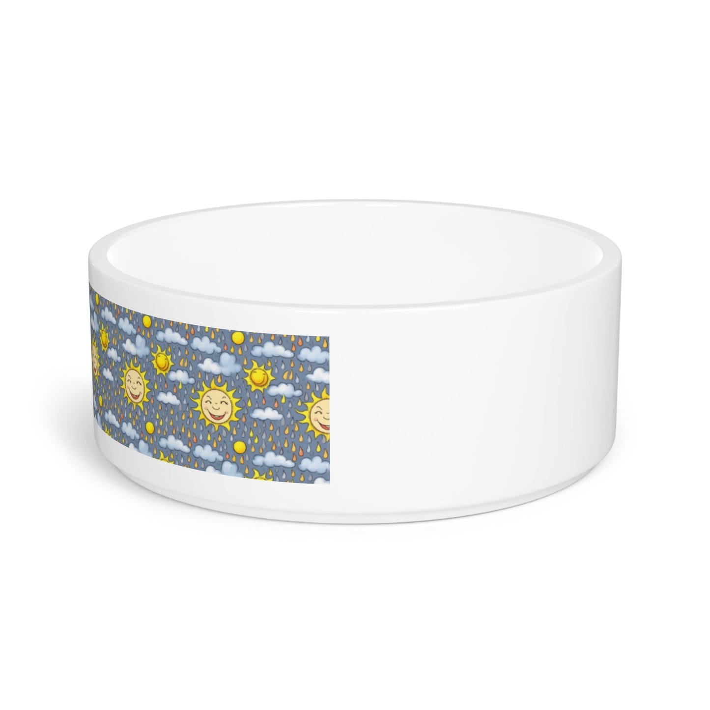 Smiling Suns in a Rainy Sky Pattern - Pet Bowl