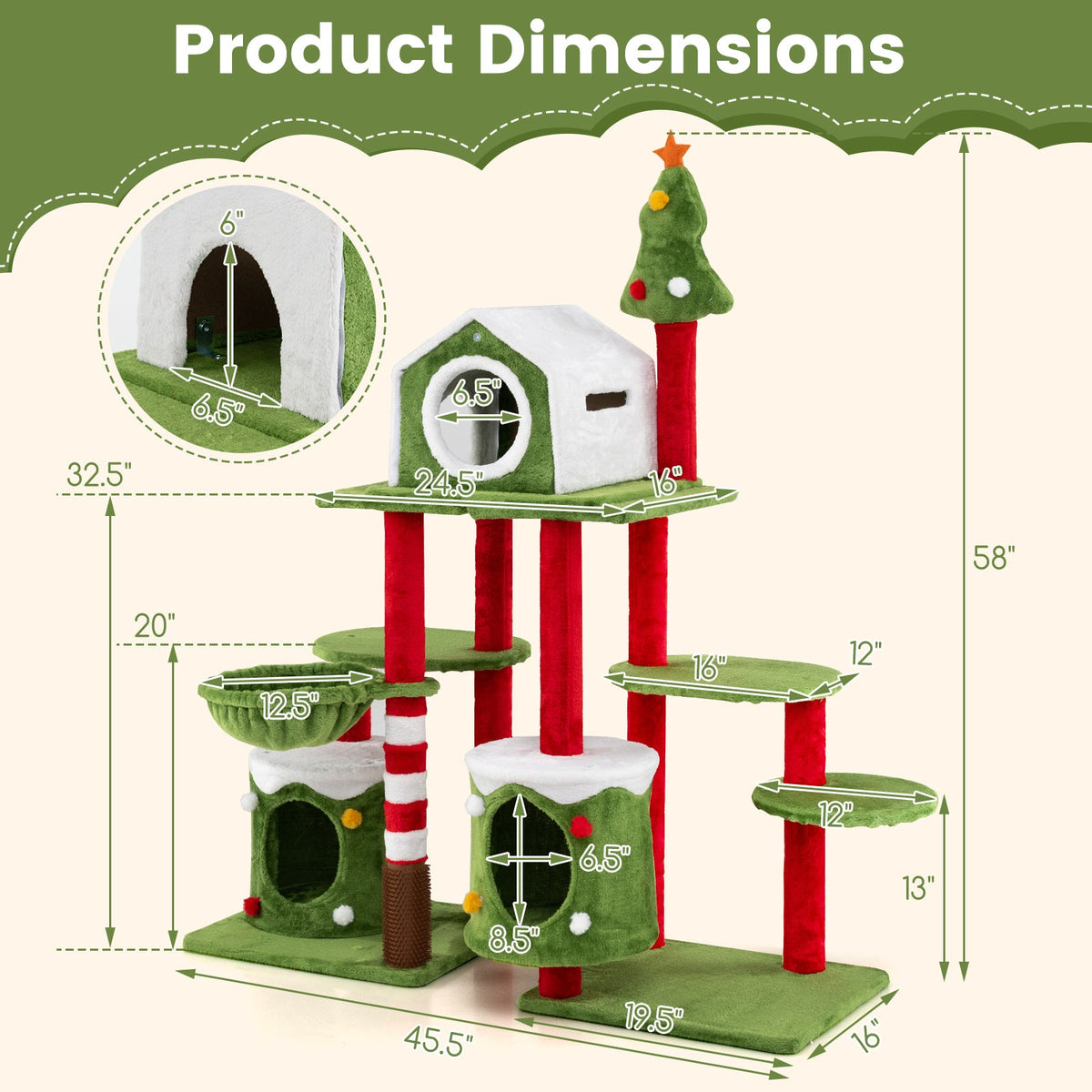 58 Inch Tall Cat Tree Tower Multi-level Pet Climbing and Jumping Tower Furniture with Condos