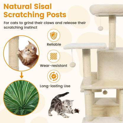 58" Multi-Level Cat Tree Soft Plush Cat Tower with Padded Top Perch