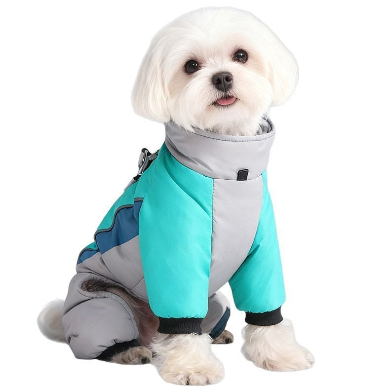 Fleece-lined Dog Warm Waterproof Traction Four-legged Pet Clothing