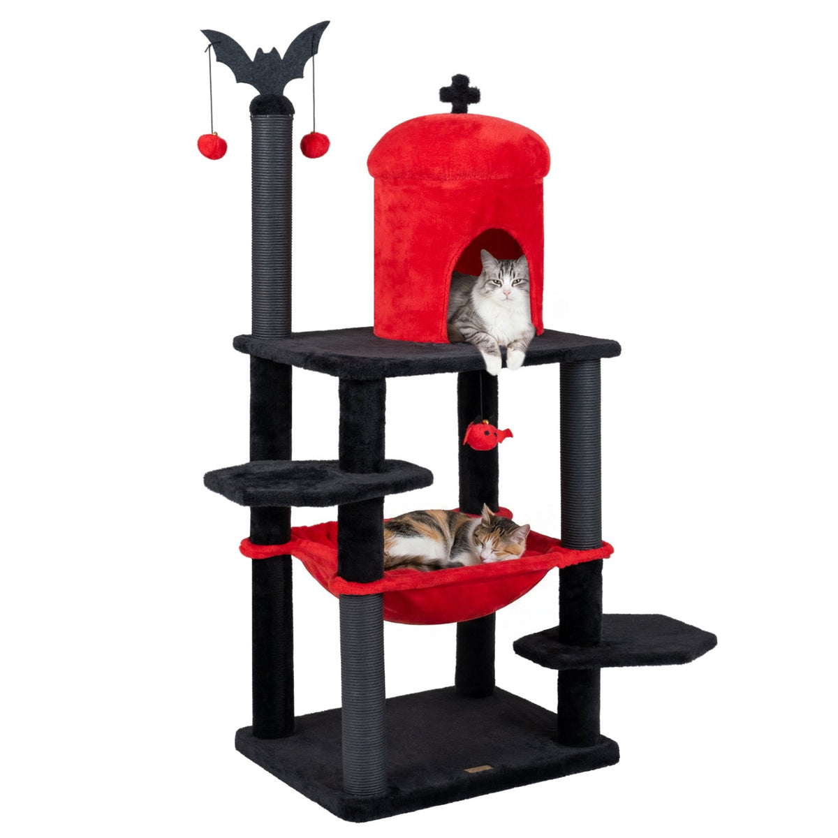 60" Gothic Cat Tower with Plush Perch and Coffin Bed