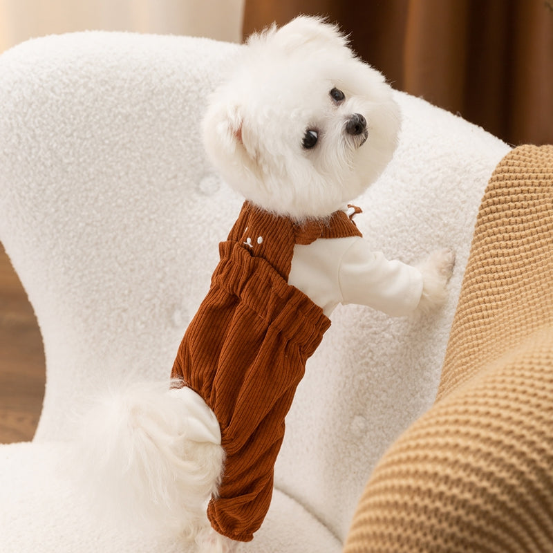 Autumn And Winter Puppy Four-legged Clothes, Cute Bear Corduroy Overalls, Bichon Frise Small Dog Warm Pet Clothes