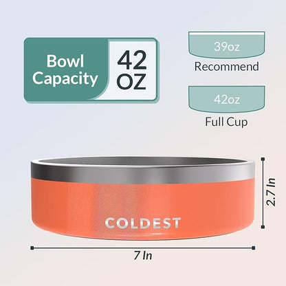 Coldest Dog Bowl - Anti Rust Metal, Non Slip, 3 Layers Insulated Stainless Steel Dog Bowls - Spill Proof & Heavy Duty - Water Bowl for Dogs, Cats & Pets, Dish Washer Safe (42 oz,Candy Red Glitter)