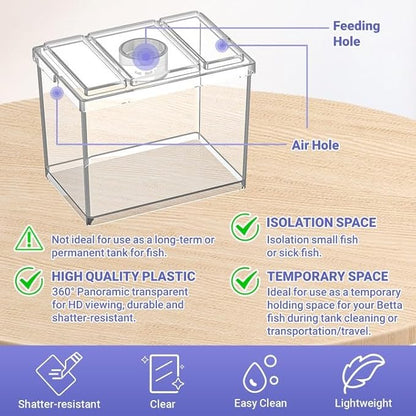 Mini Betta Fish Tank, Small Fish Bowl for Temporary Space, 0.2 Gallon Stackable Cube Tank with Artificial Plants and Gravels for Small Fish, Insect, Shrimp, Crab, Spider. (Pack-2)