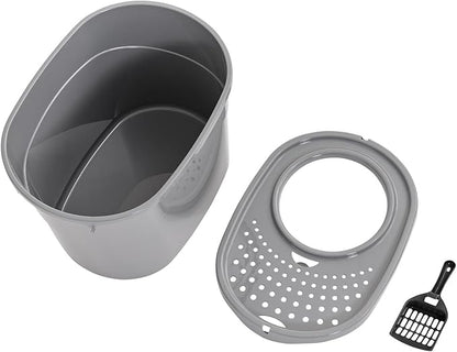Amazon Basics Large Cat Litter Box with High Sides, Top Entry, Includes Scoop, 20.5 x 14.75 x 14.38 inches, Grey