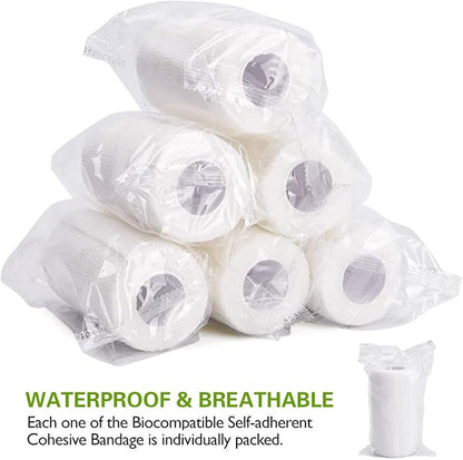 TOBWOLF 12PCS Self Adhering Bandage, 4" x5yd / 10cmx4.5m Cohesive Elastic Bandage Wrap Gauze Roll, Breathable Sports Tape, Medical Wrap for Wrist Ankle Knee Leg Sprains Swelling - White
