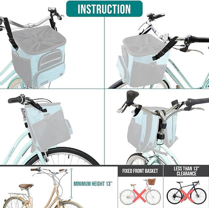 PetAmi Dog Bike Basket, Soft-Sided Ventilated Dog Bike Carrier Backpack, Pet Bicycle Basket for Bike Handlebar, Small Medium Puppy Cat Kitten Car Booster Seat with Safety Strap, Max 18 lbs, Blue