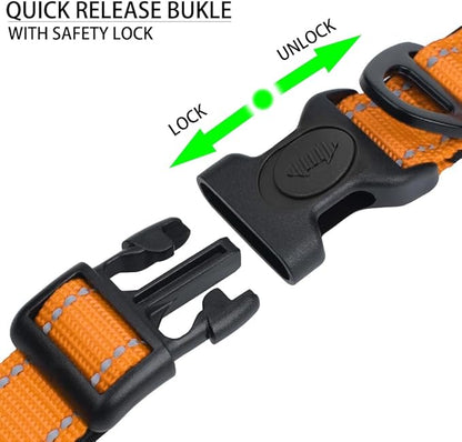 JSXD AirTag Dog Collar, Night Reflective Nylon Dog Collar for Small Medium Large Dogs,Lockable Quick Release Buckle,Padded Breathable Pet Collar with AirTag Holder (Orange, Small)