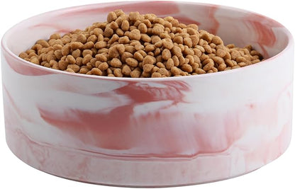 Dog Bowl Ceramic for Medium Large Breed, Heavy Weighted Dog Food Water Feeder Dish,8 in Non - Slip Modern Cute Extra Big Porcelain Pet Bowl Maze Marble Pink