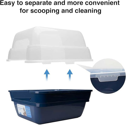 Petfamily Cat Litter Box, Large Foldable Jumbo Hooded Cat Litter Box with Transparent Lid (Navy Blue)