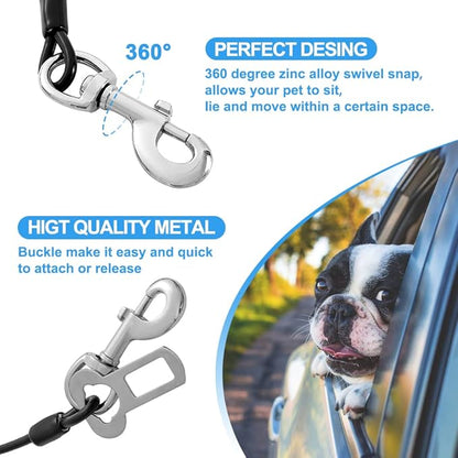 Dog Seat Belt Harness for Car,2pcs Dog Seatbelt of Coated Wire Leash Safety Restraint,No Chew Tether Cable Vehicle Dog Accessories,Double Clips & Latch (2 Pack Black, 16 inch/40 CM)