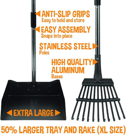 Bodhi Dog Pooper Scooper for Large Dogs - Heavy Duty Metal Poop Scoop w/Long Handle Tray & Rake - Dog Poop Scooper for Yard, Grass, Street, Gravel & Outdoor Areas - Pet Waste Cleanup Tool