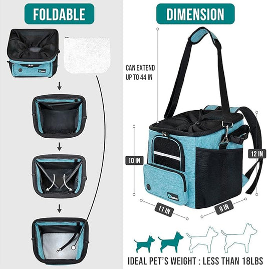 PetAmi Dog Bike Basket, Soft-Sided Ventilated Dog Bike Carrier Backpack, Pet Bicycle Basket for Bike Handlebar, Small Medium Puppy Cat Kitten Car Booster Seat with Safety Strap, Max 18 lbs, Blue