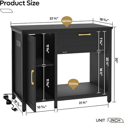 Bestier 40-50 Gallon Fish Tank Stand with Power Outlet&LED Light, 37x18 Heavy-Duty Metal Aquarium Stand with Cabinet&Drawer for Accessories Storage, Suit for Reptile/Turtle Terrarium,660Lbs Capacity