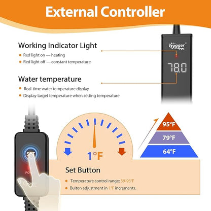 hygger Upgrade Ceramic Aquarium Heater, 200W Digital Fish Tank Heater with Automatic Power-Off and Over-Temperature Protection, Energy Saving Submersible Aquarium Heater for Freshwater and Saltwater