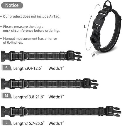 JSXD AirTag Dog Collar, Night Reflective Nylon Dog Collar for Small Medium Large Dogs,Lockable Quick Release Buckle,Padded Breathable Pet Collar with AirTag Holder (Black, Small)