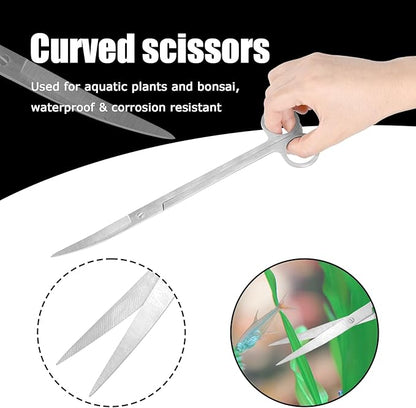 Aquarium Aquascaping Tool Stainless Steel Aquascape Tools Kit 4 in 1 Anti-Rust Fish Tank Starter Kit with Tweezers Scissors Spatula for Aquarium Plants (Silver)