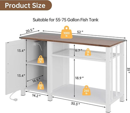 55-75 Gallon Fish Tank Stand with Power Outlet & Adjustable Shelf, Heavy Duty Aquarium Stand with Cabinet Storage for Fish Tank, Turtle Tank, Reptile Terrarium, 1000LBS Capacity, White