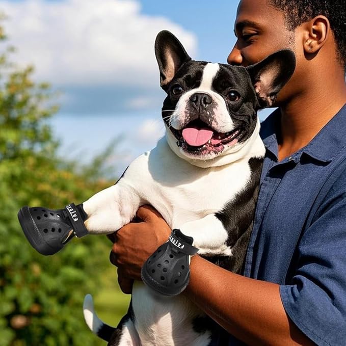 JZXOIVA Dog Shoes for Hot Pavement, Dog Booties for Large Dogs, Breathable Dog Boots & Paw Protectors, Adjustable Non-Slip Dog Rain Booties, Waterproof Pets Sandals for Beach Black Size 9