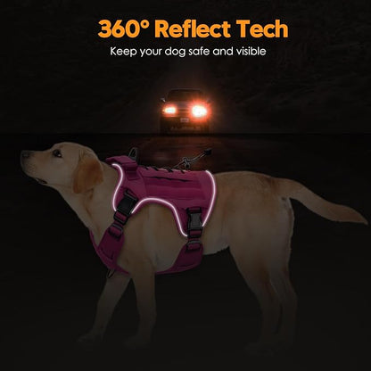 Heavy-Duty Tactical Dog Harness for Large Dogs, No Pull Adjustable Reflective Pet Vest with Molle System, K9 Military-Grade Control for Service Training, Outdoor & 10+ Breeds, Pink, Large