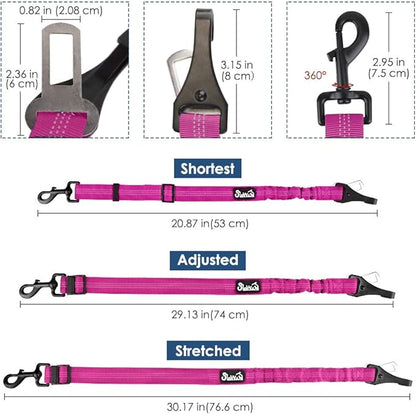 SlowTon Dog Seat Belt, Adjustable Dog Safety Belt Leash, 2 in 1 Latch Bar Attachment Dog Car Seatbelt with Elastic Nylon Bungee Buffer, Reflective Nylon Belt Tether (FU)