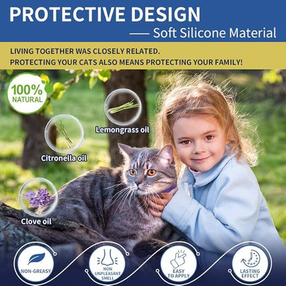 4 Pack Flea Collar for Cats, 32 Months Flea and Tick Prevention for Cats, Waterproof Cat Flea Collar, Natural Cat Flea and Tick Treatment, Adjustable Flea and Tick Collar for Cats Kittens(Grey&Purple)