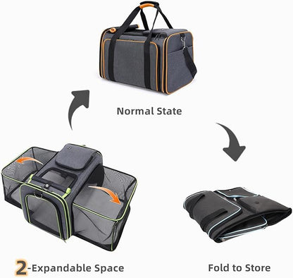 Cat, Dog Carrier for Pets Up to 20 Lbs,Sides Expandable Pet Carrier Bag Large Mesh Safe,Airline Approved Animal Carrier,Soft Sided Collapsible Pet Travel Carrier,Foldable Portable Pet Home (Green)