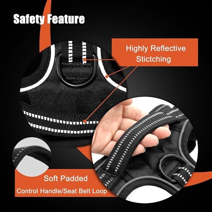 PHOEPET No Pull Dog Harness Medium Reflective Front Clip Puppy Vest with Handle, Adjustable 2 Metal Leash Attachment Hooks(M, Pink)