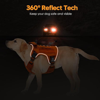 Heavy-Duty Tactical Dog Harness for Large Dogs, No Pull Adjustable Reflective Pet Vest with Molle System, K9 Military-Grade Control for Service Training, Outdoor & 10+ Breeds, Orange, X-Large