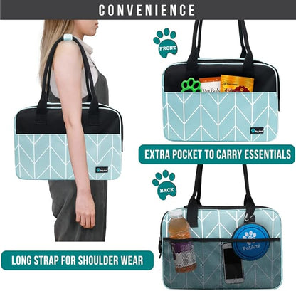 PetAmi Dog Purse Carrier for Small Dogs, Airline Approved Soft Sided Pet Carrier with Pockets, Ventilated Dog Carrying Bag for Puppy Cat, Dog Travel Supplies Bag, Sherpa Bed, Max 12 lbs, Chevron Teal