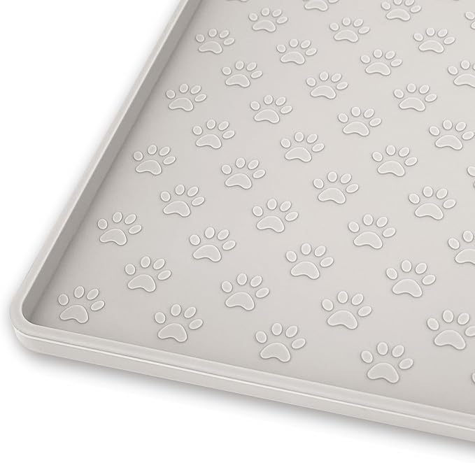 Ptlom Dog Food Mat Anti-Slip Pet Bowl Mats for Food and Water, High-Lips Pet Placemat Prevent Messy Spills to Floor, Waterproof Puppy Feeding Tray for Small, Medium Large Dogs Cats, Silicone