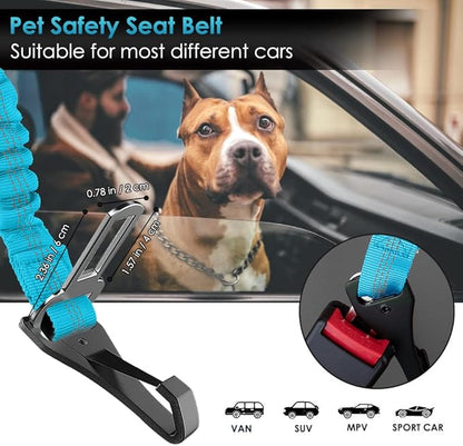 SlowTon Dog Seat Belt, Adjustable Dog Safety Belt Leash, 2 in 1 Latch Bar Attachment Dogs Car Seatbelt with Elastic Nylon Bungee Buffer, Reflective Nylon Belt Tether (TB,35.5in)