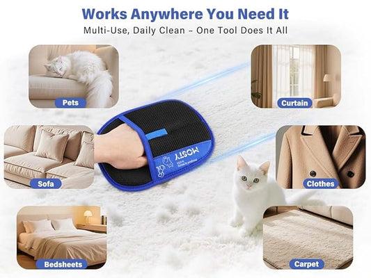 2Pcs Pet Hair Removal Glove,Double Sided Electrostatic, Reusable Cat & Dog Hair Remover Mitt for Furniture, Couch, Carpet, Car Seat, Quick Cleaning Grooming Glove