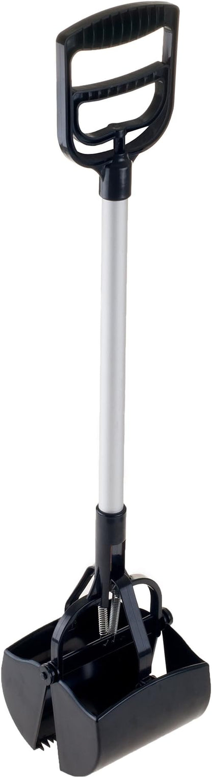 Pet Pooper Scooper - Plastic and Aluminum Cat and Dog Poop Grabber with Long Handle - Enables One-Handed Use on Concrete and Grass by PETMAKER (Black)
