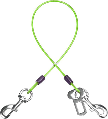 Dog Seat Belt Harness for Car,Dog Seatbelt of Coated Wire Leash Safety Restraint,No Chew Tether Cable Vehicle,Double Clips & Latch(Green, 24 inch/60 CM)