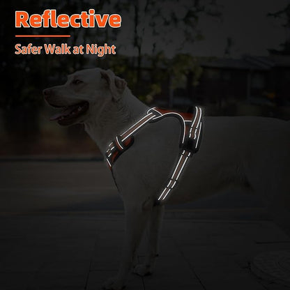 PUPTECK No Pull Dog Harness Medium Sized, Adjustable Reflective Dog Harness with Handle Easy Control, Comfortable Soft Padded Pet Vest Harness for Medium Dogs, Orange M