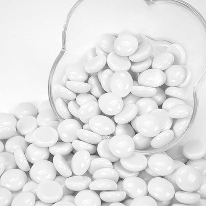 1LB White Flat Glass Marbles for Vases, Gemstone Beads Vase Filler Decorative Glass Pebbles for Fish Tank, DIY Crafts, Aquarium Decor Rocks