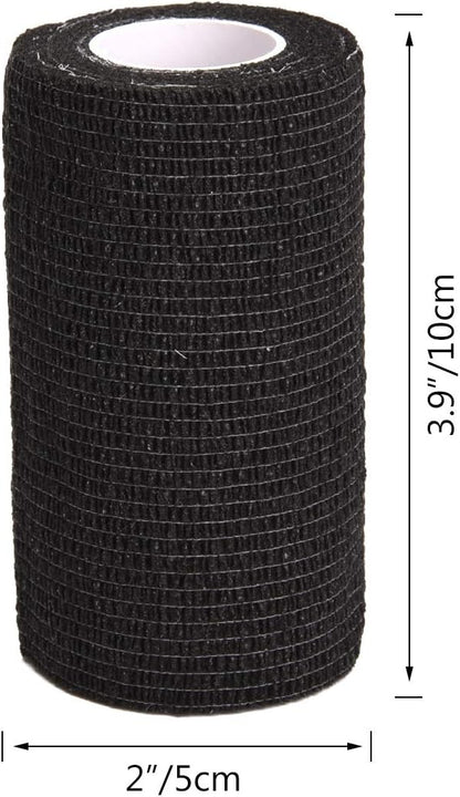 TOBWOLF 12PCS Self Adherent Bandage, 4" x5yd / 10cmx4.5m Cohesive Elastic Bandage Wrap, Breathable Sports Tape for Wrist Ankle Knee Leg Sprains Swelling - Black
