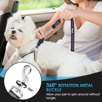 SlowTon Dog Seat Belt for Car, 2 Pack Dog Car Harness Seatbelt Adjustable with Elastic Bungee Buffer, 2 in 1 Pet Car Leash Headrest Restraint Dog Reflective Safety Tether (Purple, Headrest+Clip)