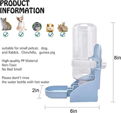 HERCOCCI PET Feeder and Water Bottle Set, Large Blue (500ml), Durable Hay Food Bin Feeder, Food Bowl, Gravity-Fed Water Dispenser for Rabbit, Guinea Pig, Chinchilla