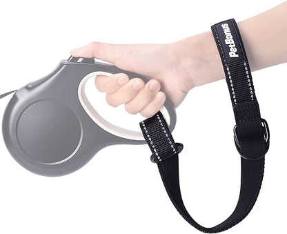 PetBonus Short Dog Leash, Safety Wrist Strap for Retractable Dog Leash, Reflective Design and Adjustable Soft Padded Handle, Extra Layer Security for Pet Stroller (Black)