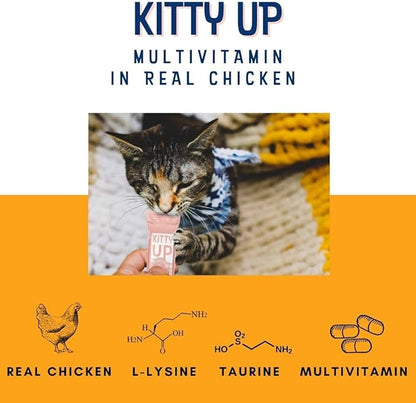 Lickable Cat Treat Pouches for Indoor Cats - All Natural Chicken Puree Tube Treats, Kitten and Senior Soft Wet Cat Treats - Grain Free, Lysine, Taurine; 12 Tubes .05 oz ea.