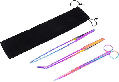 Mandala Crafts Rainbow Stainless Steel Aquascaping Tools Kit – Aquarium Plant Tools with Tweezers and Scissors for Fish Tanks, Hospital Tanks, Goldfish Bowls, Aquariums, and Terrariums