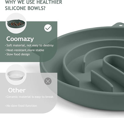 Coomazy Silicone Slow Feeder Dog Cat Bowls, Interactive Puzzle Toy for Pets Food Training, Keeps Dogs Cats Busy, Prevents Puppy Kitty Overeating (Dark Green, 1.4Cup)