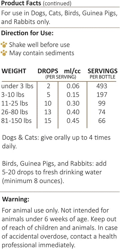 Amber NaturalZ Vibactra Plus Herbal Supplement for Dogs, Cats, Birds, Guinea Pigs, and Rabbits | Herbs for Immune Health and Yeast Balance | 1 Fluid Ounce Glass Bottle
