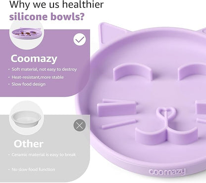 Coomazy Silicone Slow Feeder Dog Cat Bowls, Interactive Puzzle Toy for Pets Dry/Wet Food Training, Keeps Dogs Cats Busy, Prevents Puppy Kitty Overeating (Purple, 0.8 Cup)