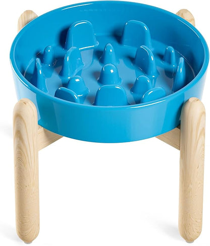 LE TAUCI Ceramic Slow Feeder Dog Bowls for Small and Medium Breed, 1.5 Cups Elevated Dog Bowl for Fast Eaters, Puzzle Bowl for Small Dogs and Cats, Vortex Blue