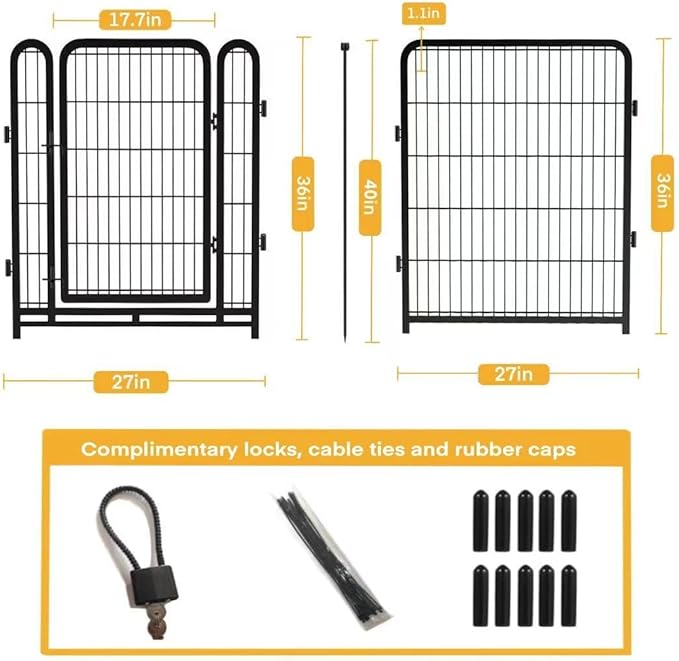 Playpen 36 inch High, Gate 17.7 inches Wide with Low Sills Pen, 8 Panels Total 17.7 Ft(L) Garden Fence for Dogs, Dog Play Pen Indoor or Outdoor,Rabbit Playpen,Dog Fence Outdoor for Yard