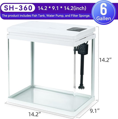 Beginner Betta Fish Tank Aquarium kit Intelligent Timed Shutdown, Seven LED Lights, Adjustable Brightness, High-Transparency Glass, Efficient Filtration Gallon (6 Gallon)